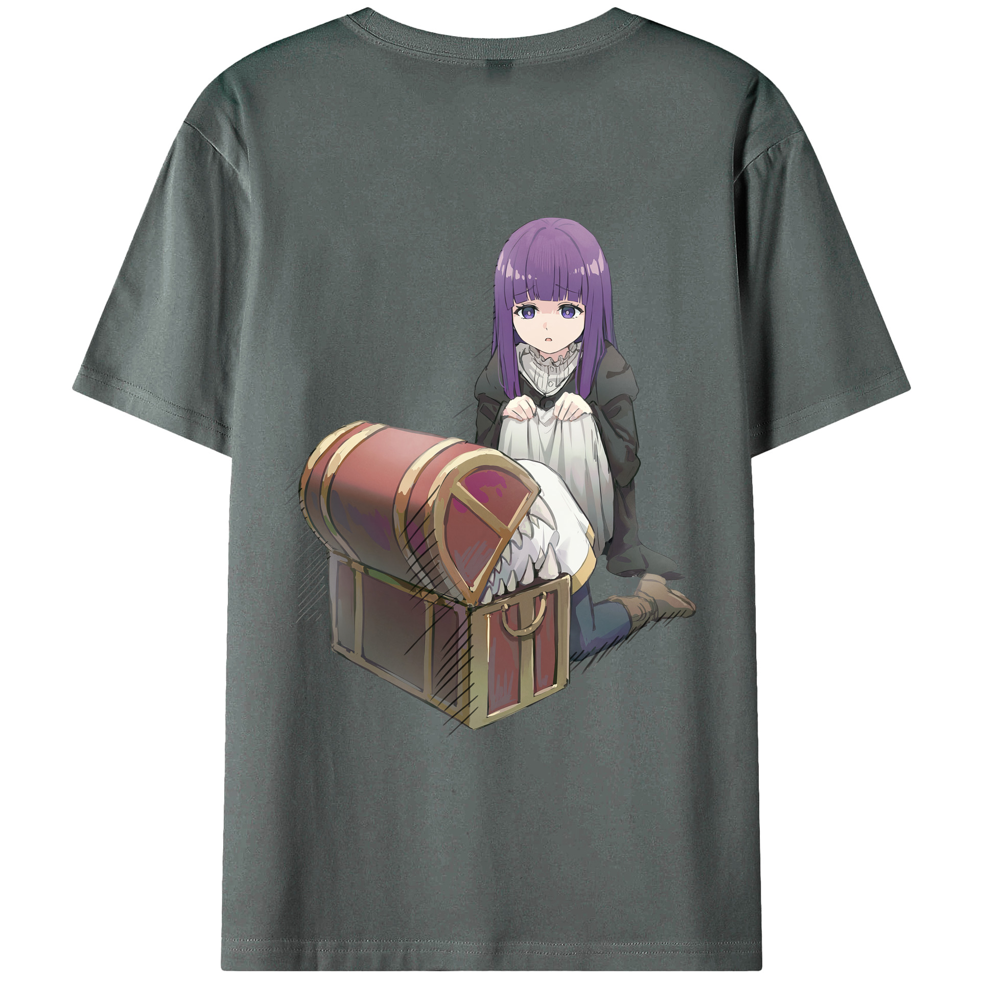 （画像用） 葬送のフリーレン Frieren 綿100％ メンズ半袖Tシャツ（バックプリント） 通気性